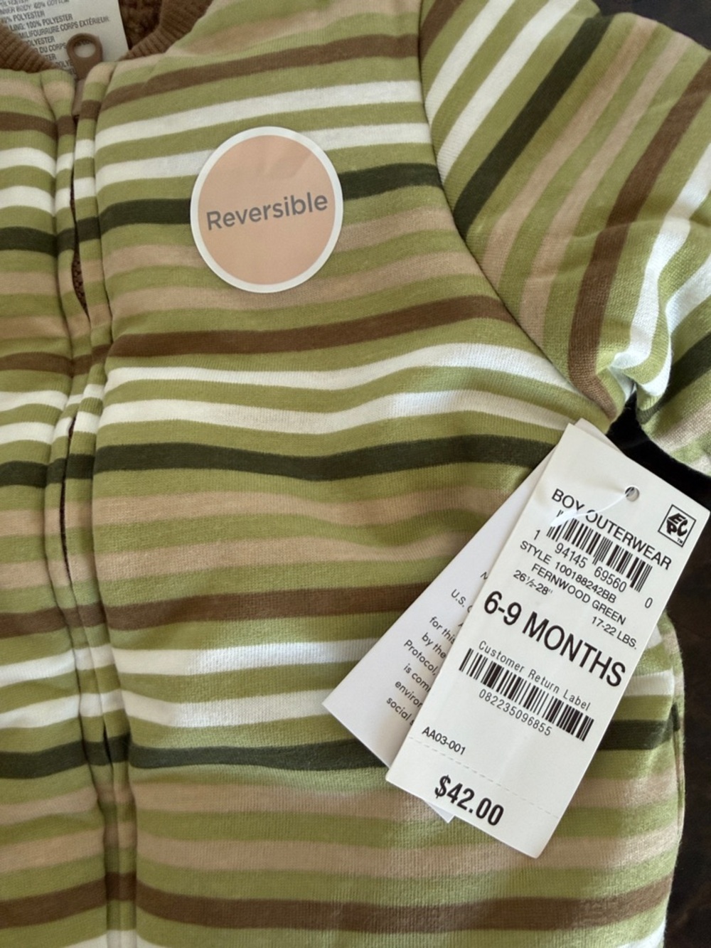 New! First Impressions Reversible Faux-Sherpa Jacket Baby Boy, Green, 6-9 month - Picture 8 of 10